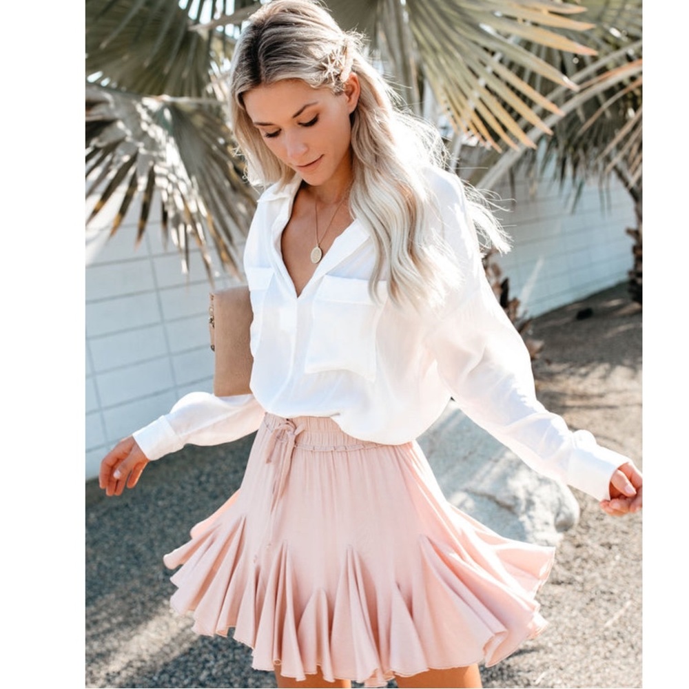 Vici Swing & Shout Ruffled Flouncy Drawstring High Rise Mini Skirt Blush Pink
